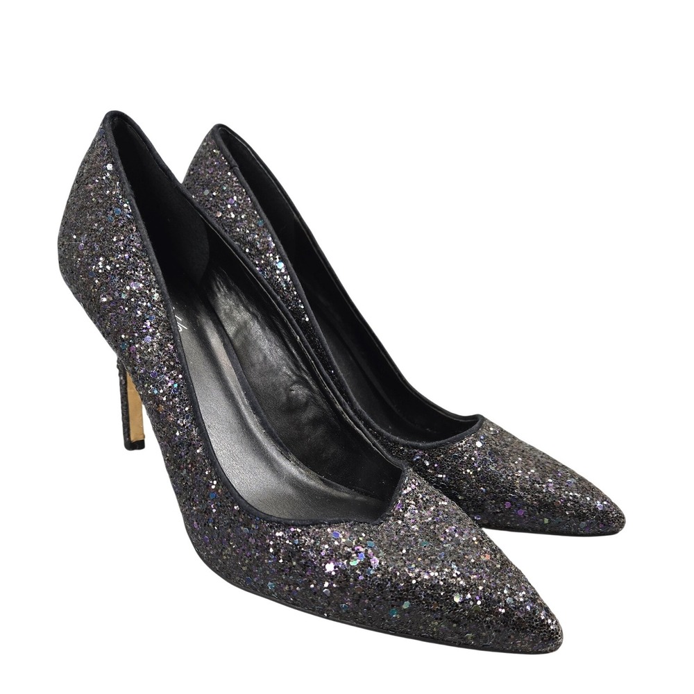 424 Fifth Lord & Taylor Womens Black Glitter Pointed Toe Stiletto Heel Pumps 9